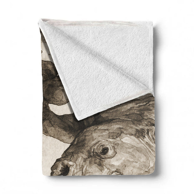 Rhino the Red Bloom Light Weight Fleece Blanket by Nathan Pieterse