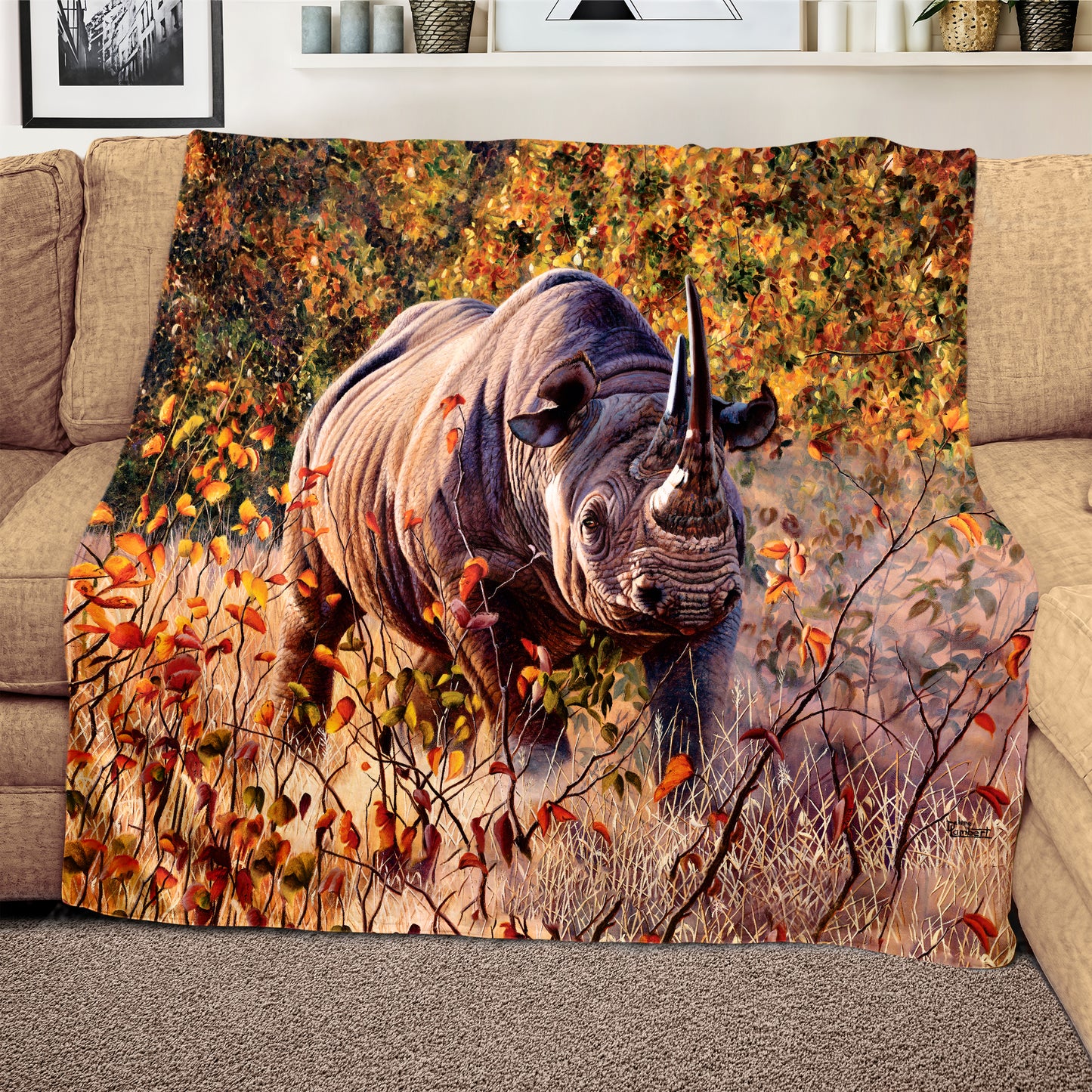 Rhino Light Fleece Blanket by Delene Lambert