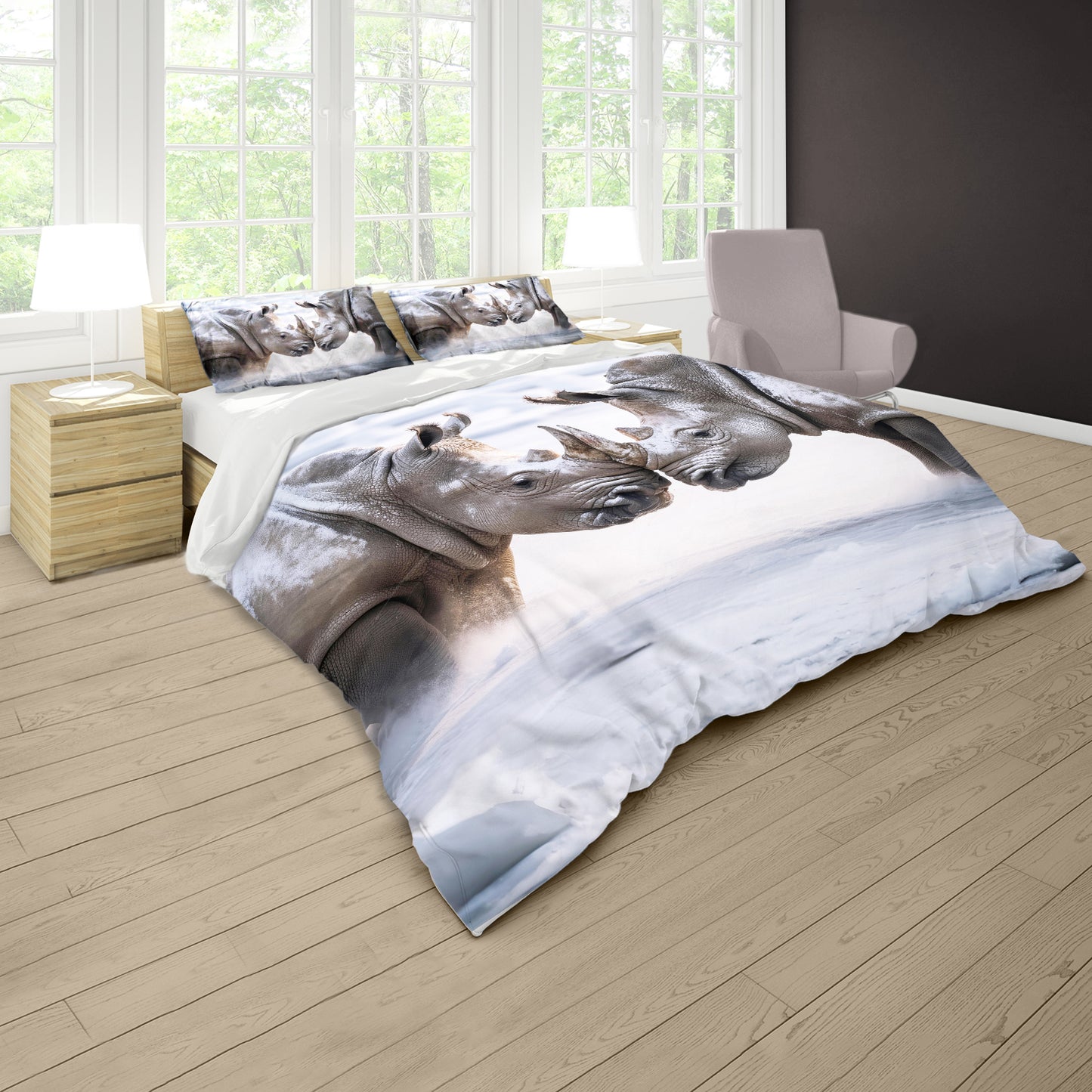 Rhinos on Icelandic Shores Duvet