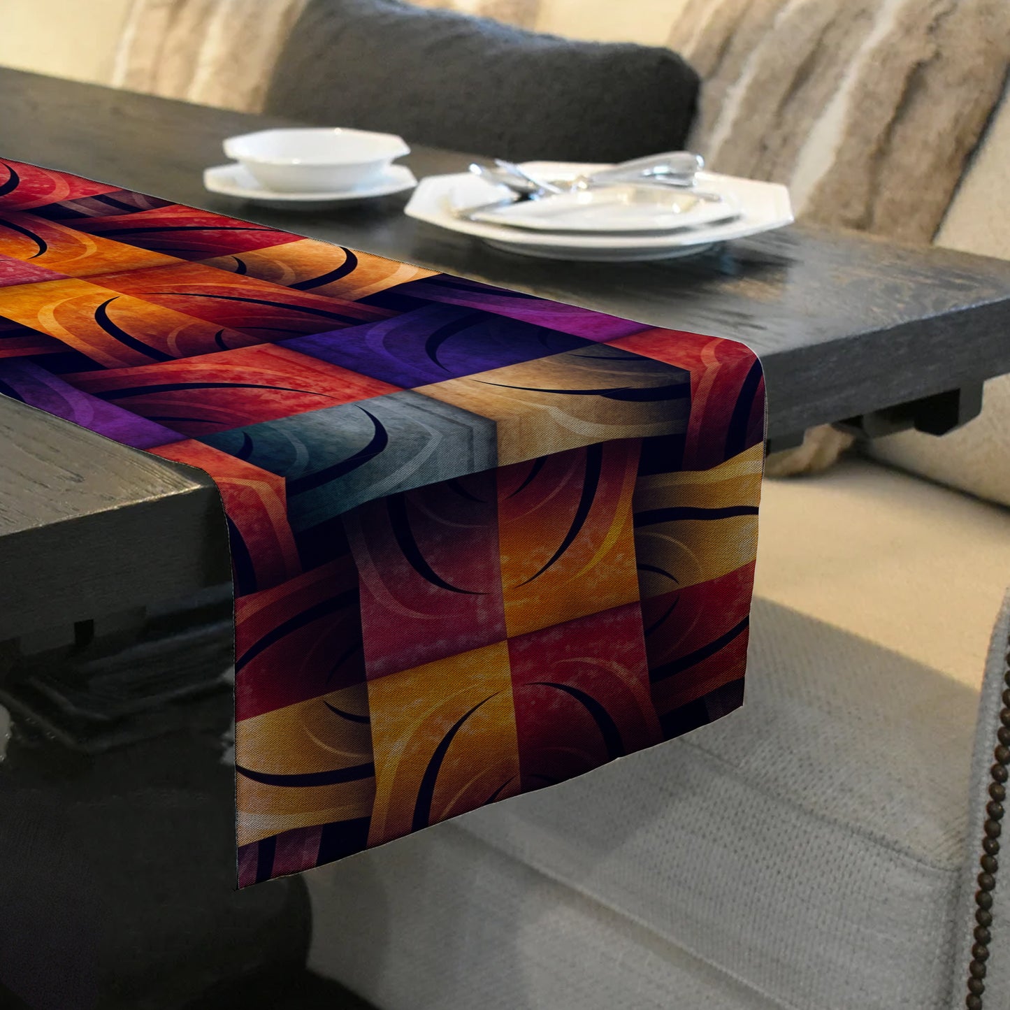 Rich Colour Block Pattern Table Runner