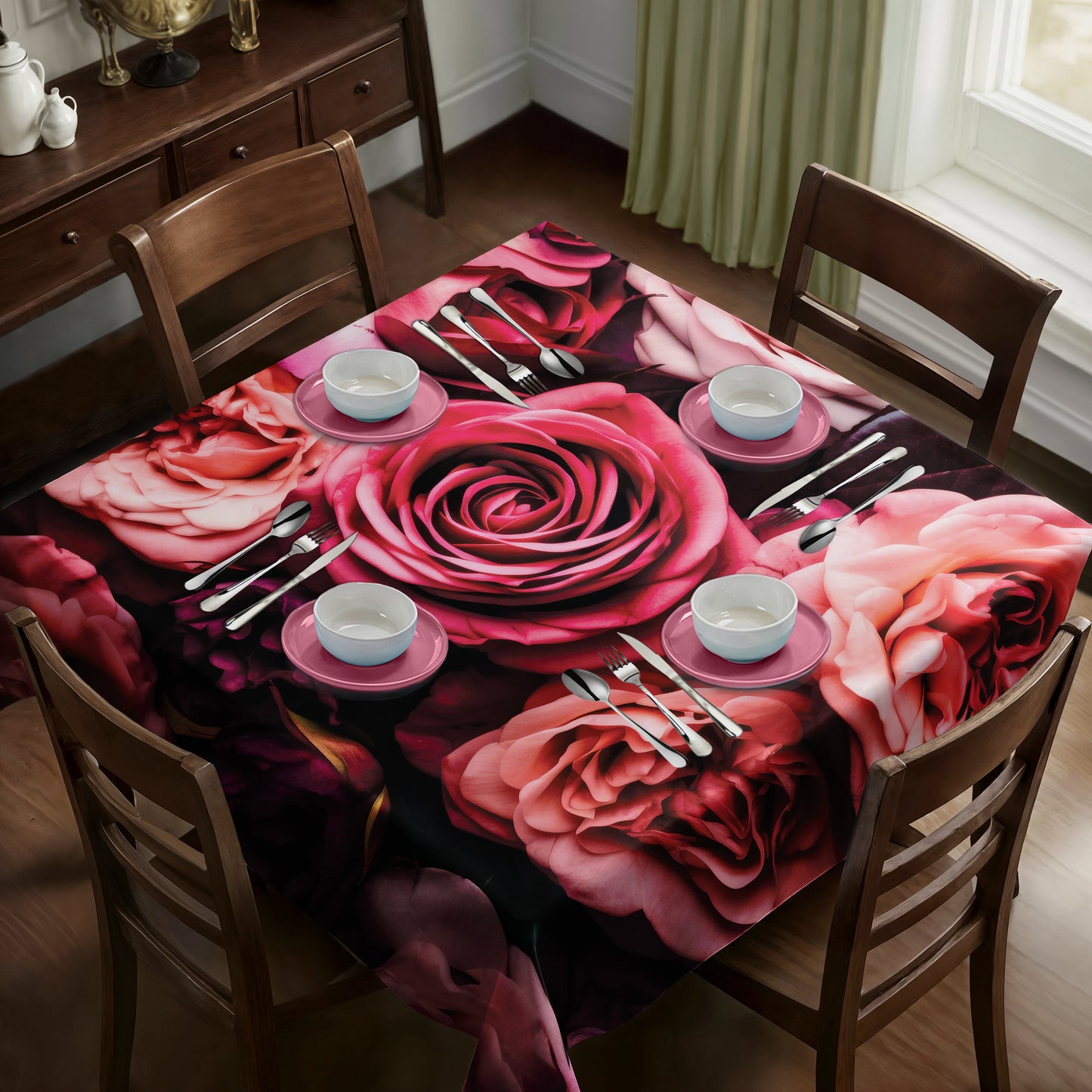 Rich Pink Roses Square Tablecloth