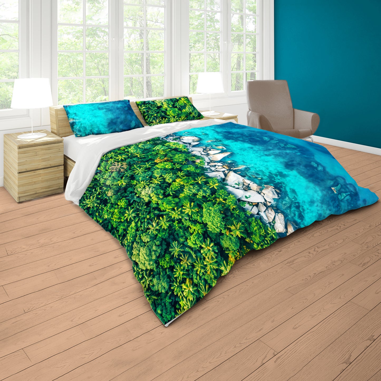 Rocky Beach Forest Duvet Cover Set