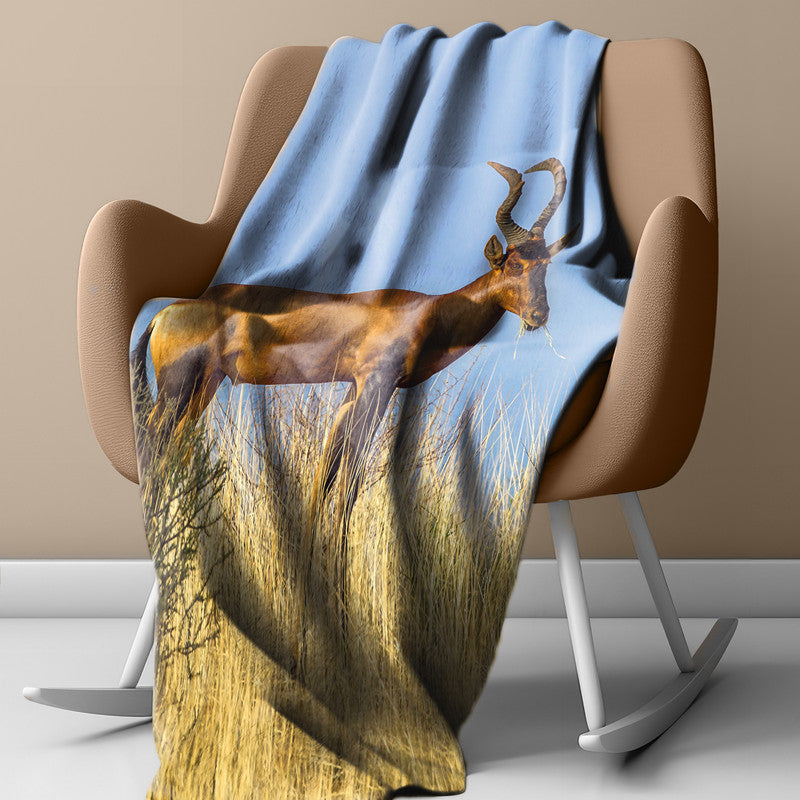 Rooi Hartebees Light Weight Fleece Blanket By Fanie Heymans