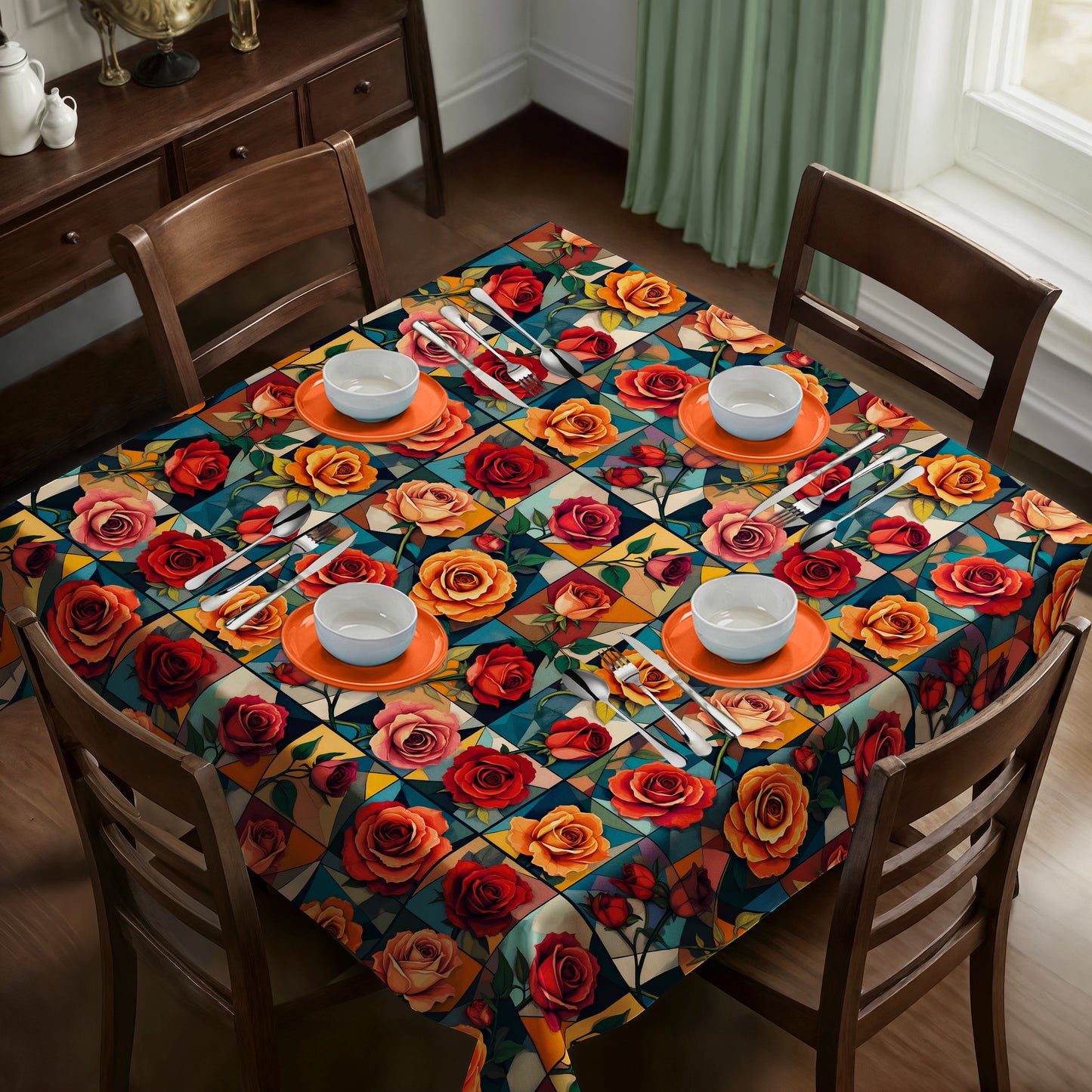Rose Collage Square Tablecloth