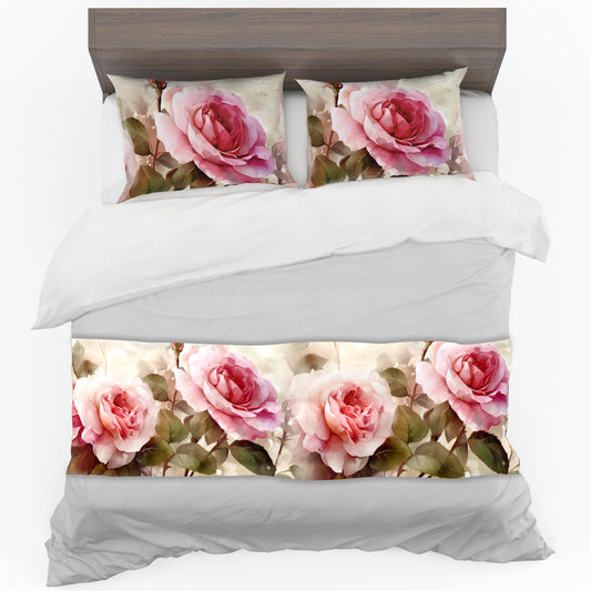 Rose Garden Bed Runner and Optional Pillowcases