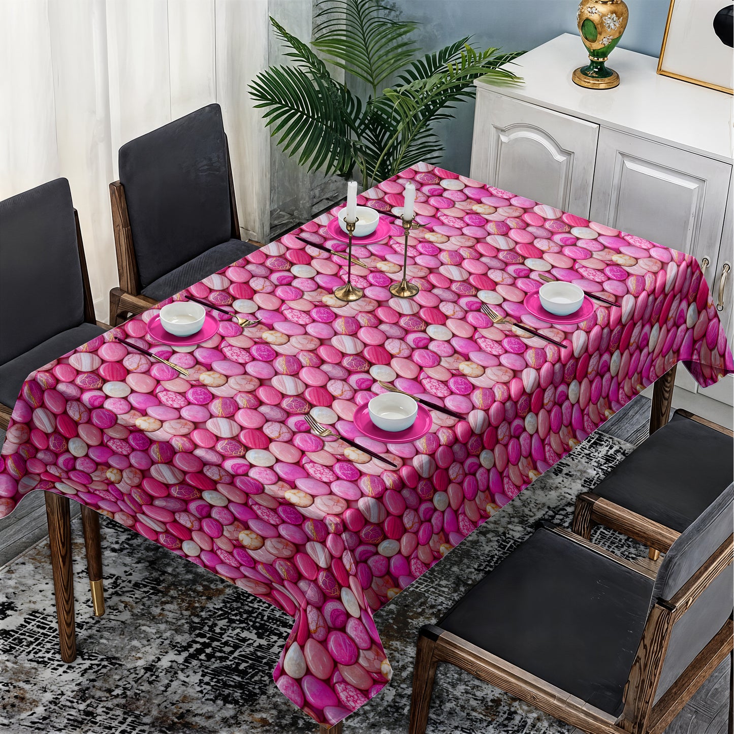 Rose Marble Pebble Mosaic Rectangle Tablecloth