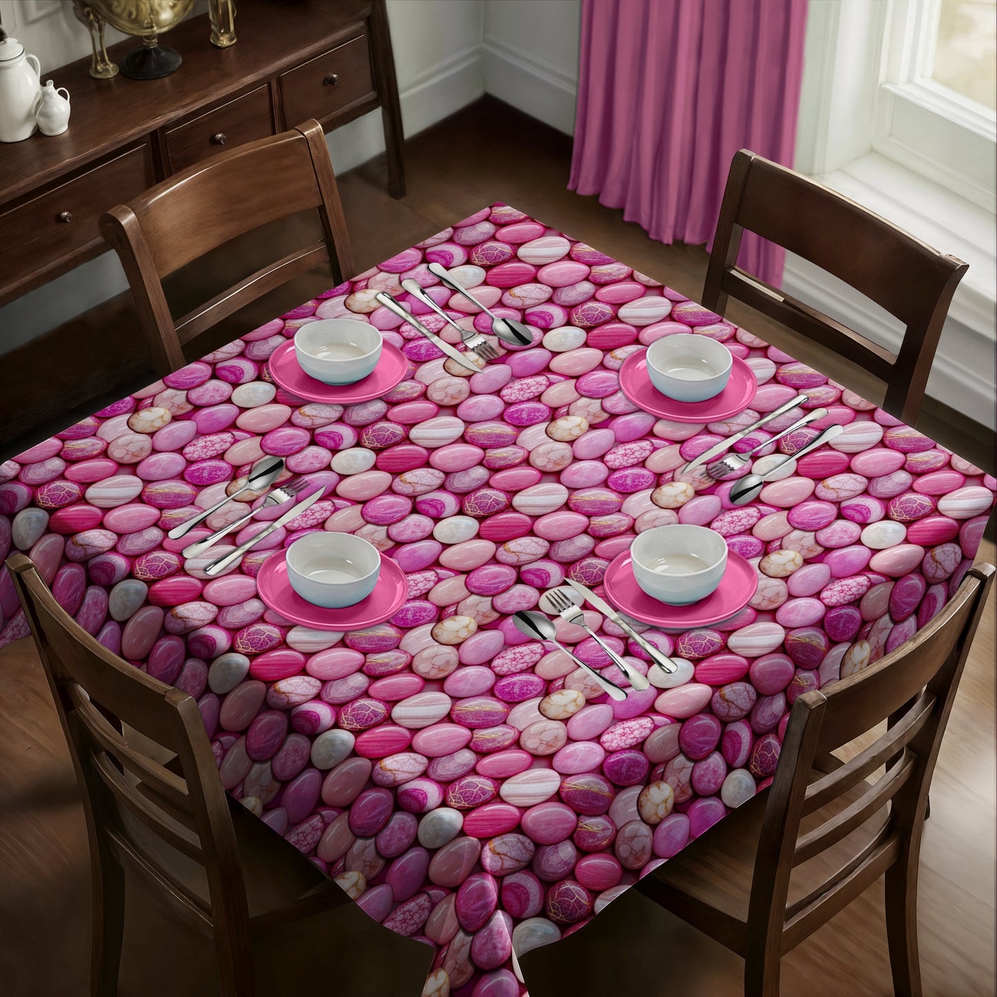 Rose Marble Pebble Mosaic Square Tablecloth