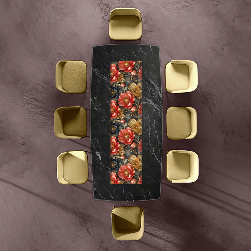 Roses on Black 160cm Table Runner