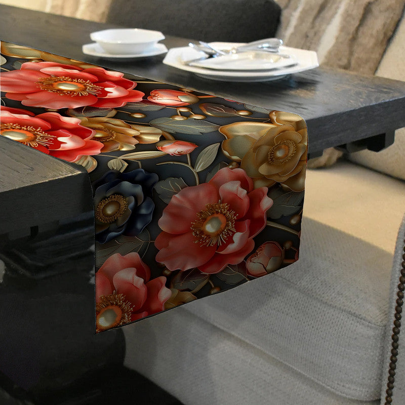 Roses on Black 160cm Table Runner