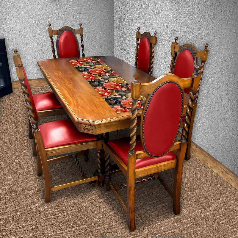 Roses on Black 160cm Table Runner