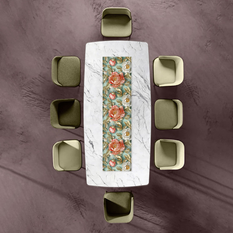Roses on Mint 160cm Table Runner