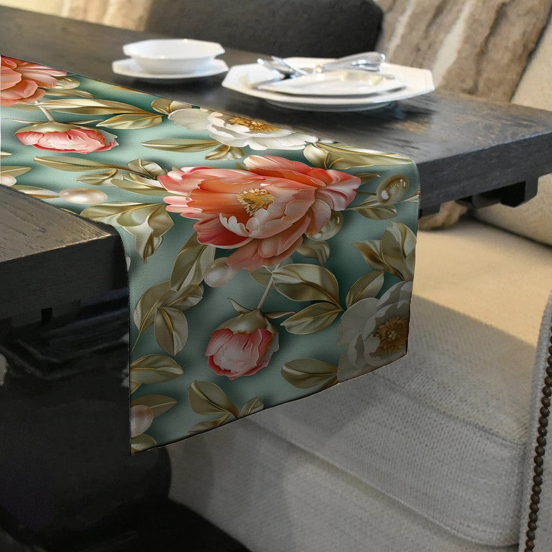 Roses on Mint 160cm Table Runner