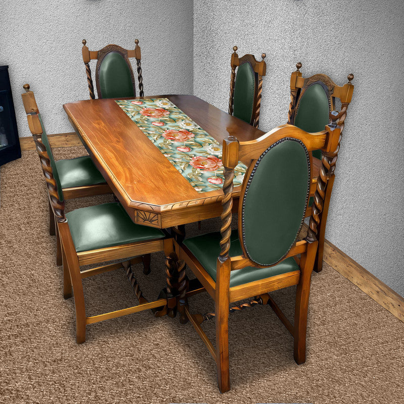 Roses on Mint 160cm Table Runner