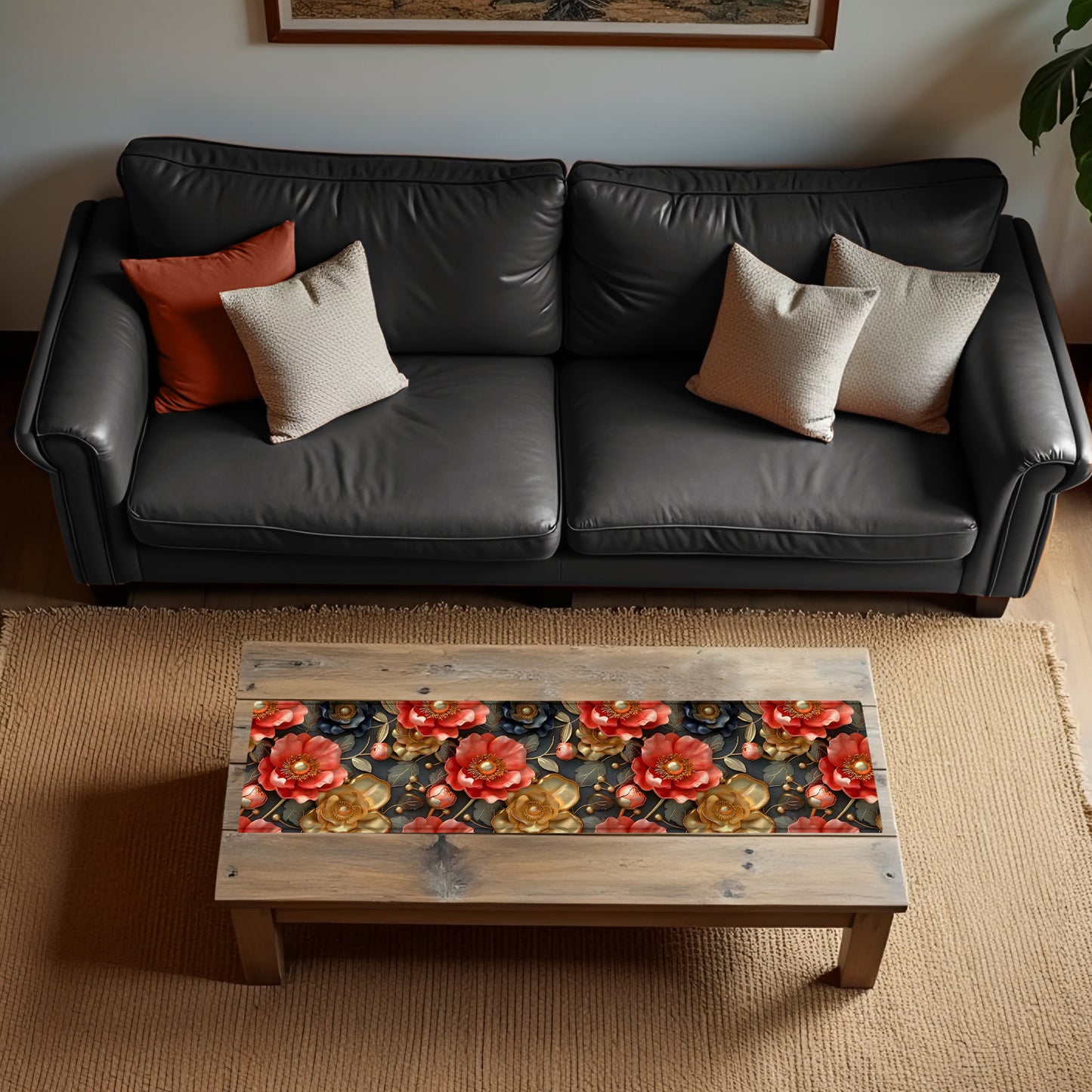 Roses on Black 160cm Table Runner