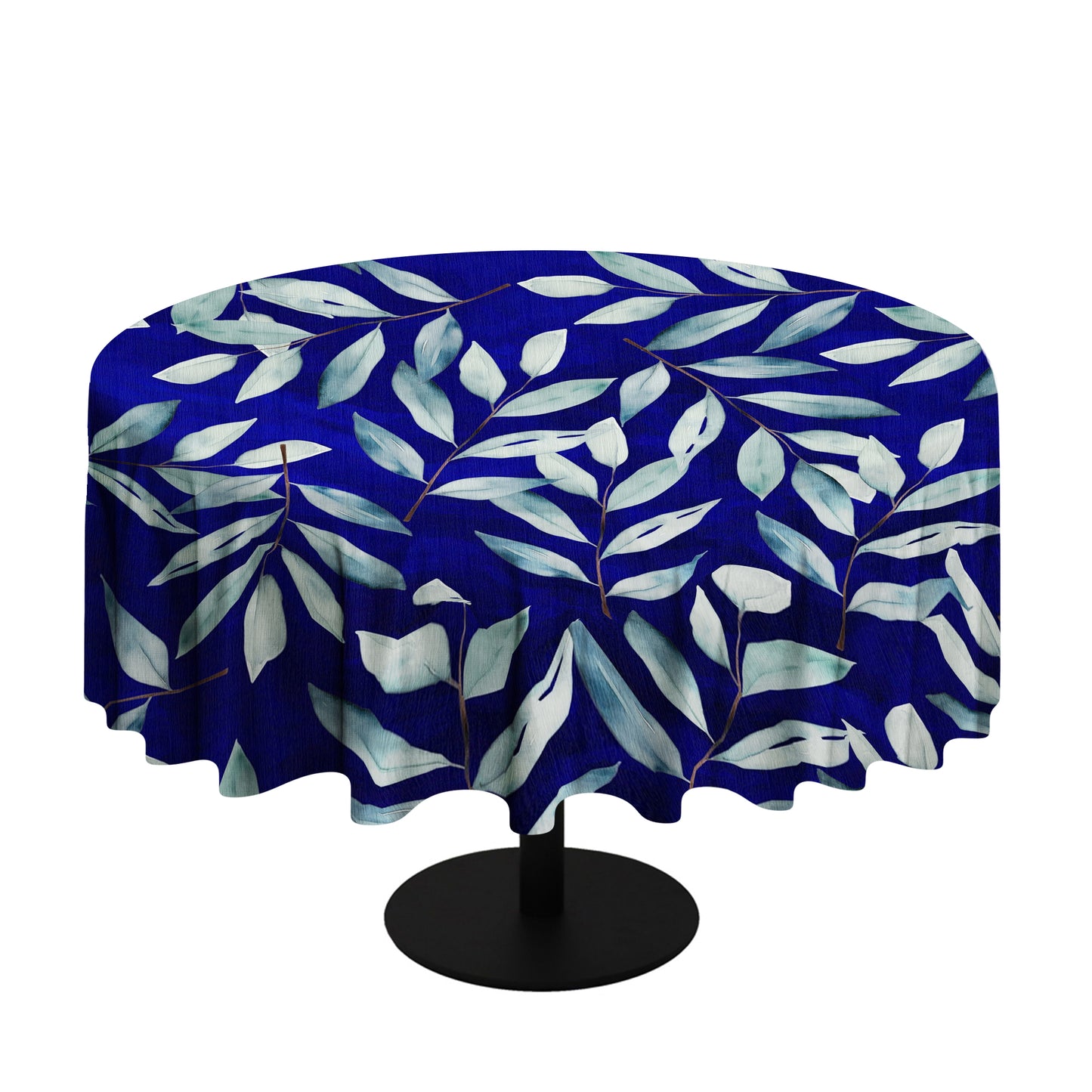 Royal Blue Water Painted Leaves By Mark Van Vuuren Round Tablecloth