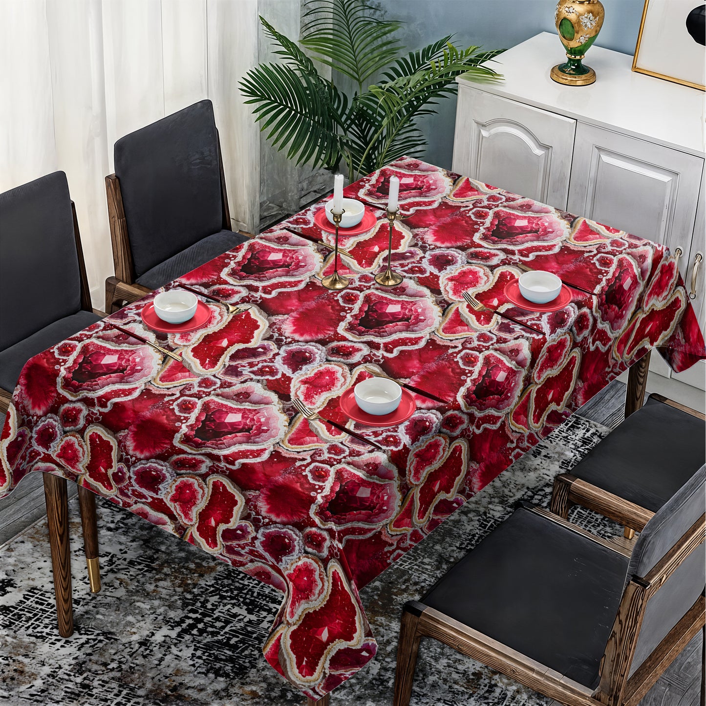 Ruby Red Geode Crystal Rectangle Tablecloth