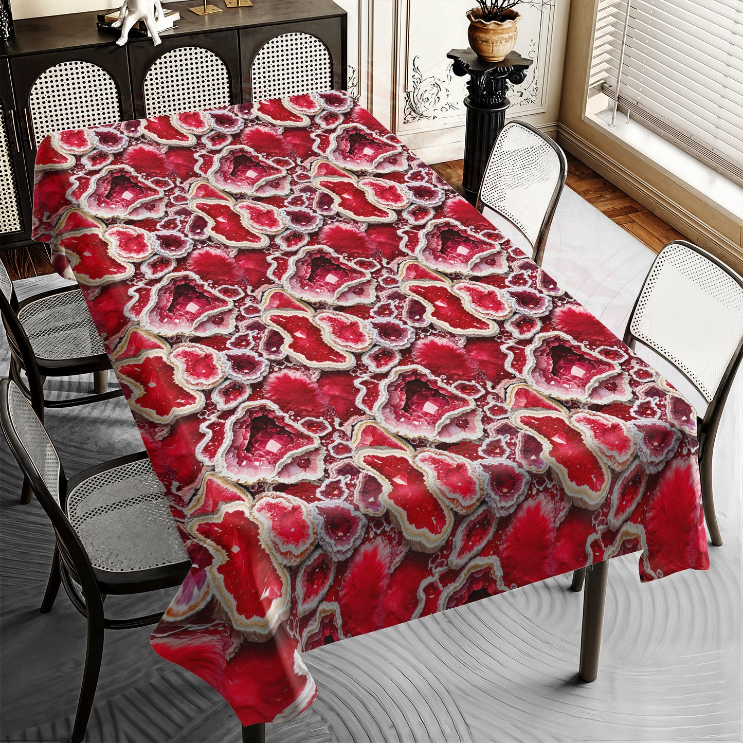Ruby Red Geode Crystal Rectangle Tablecloth