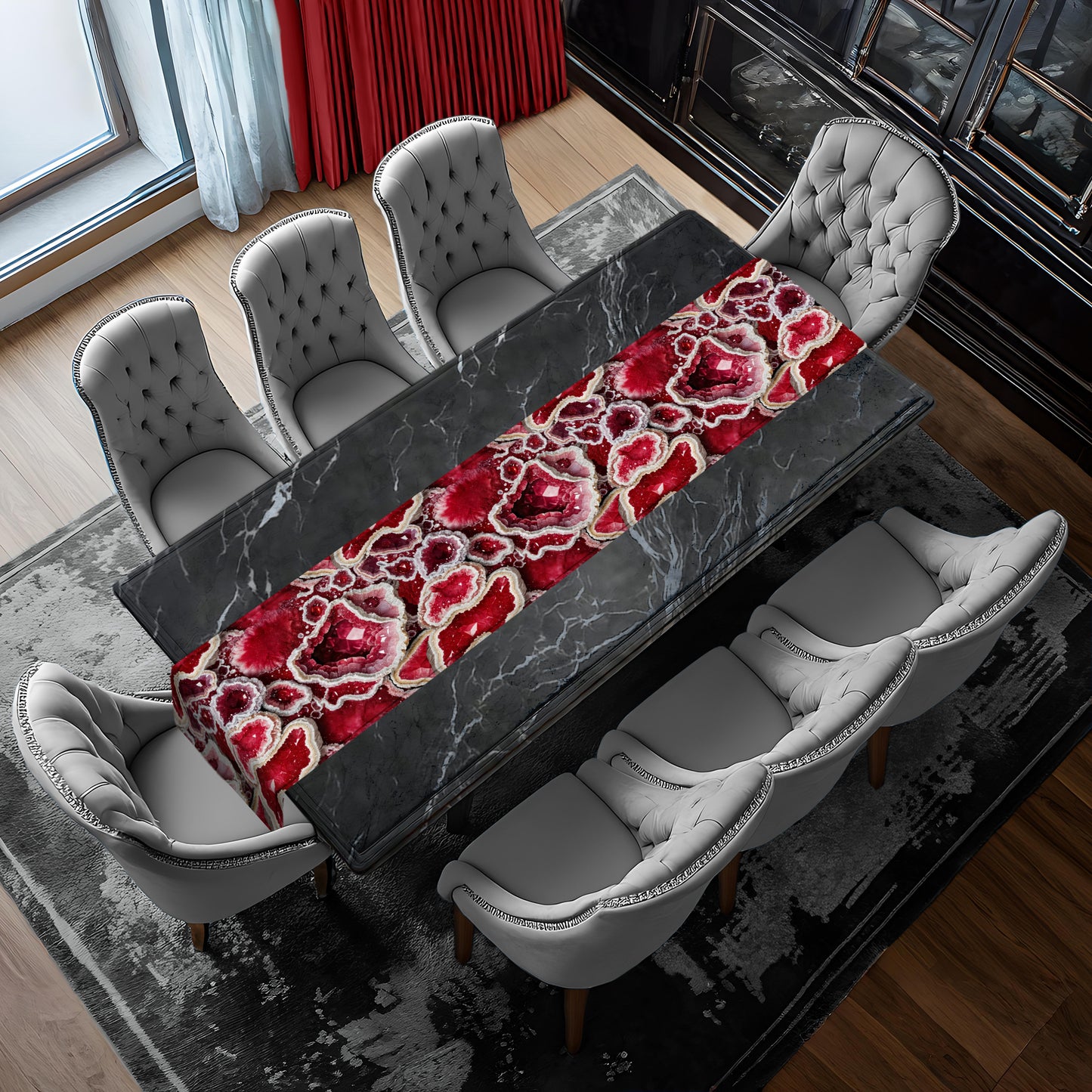 Ruby Red Geode Crystal Table Runner