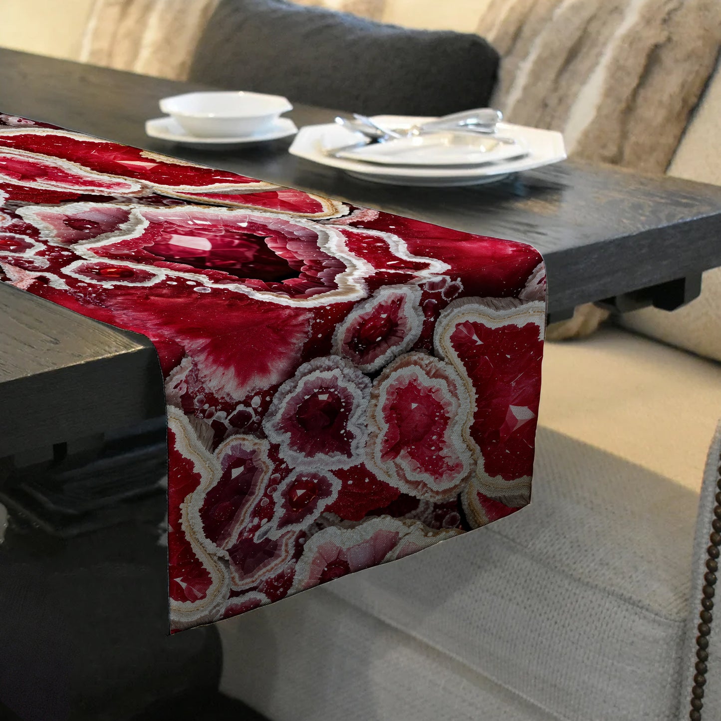 Ruby Red Geode Crystal Table Runner