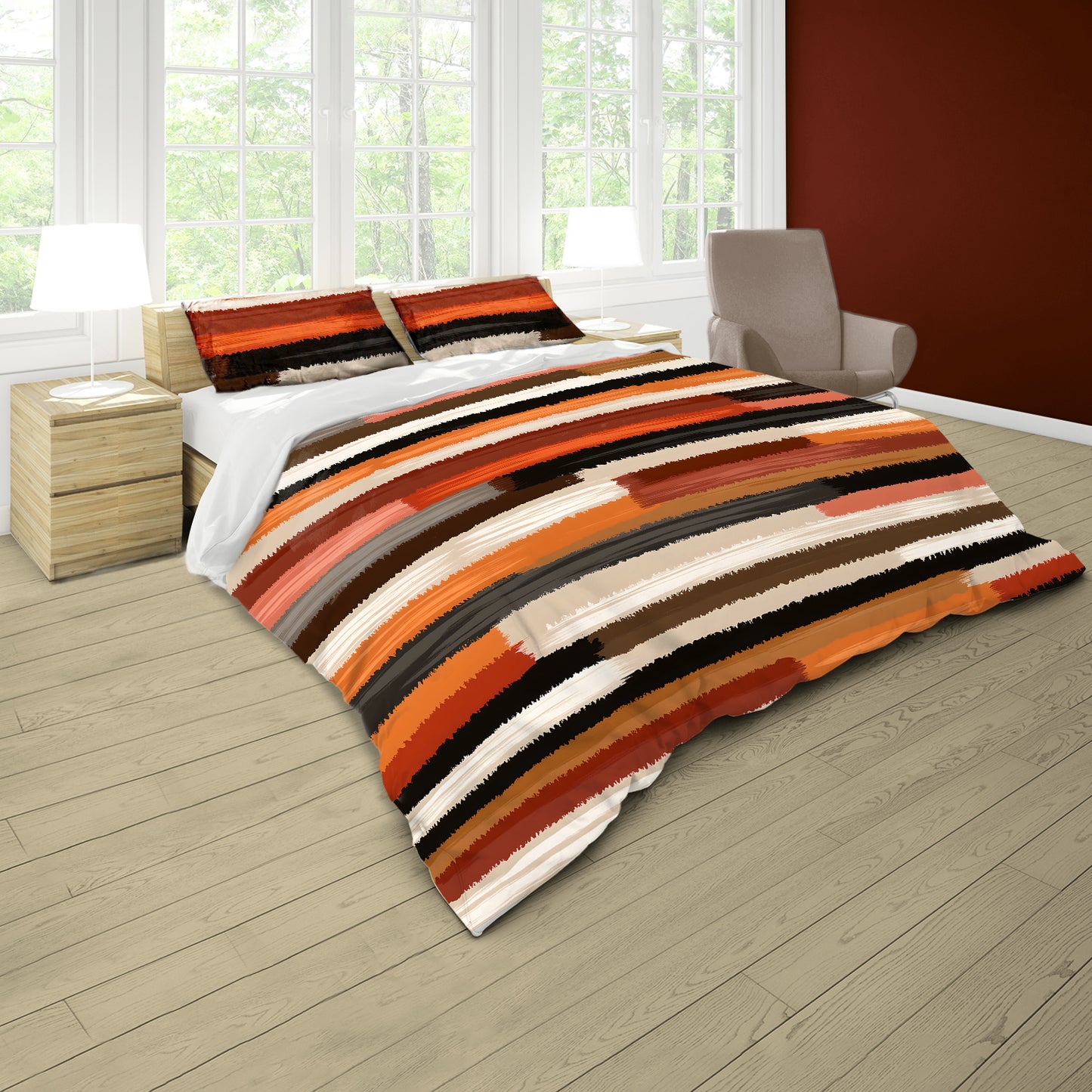 Rust Orange Brush Strokes Duvet Cover Set by Wikus Schalkwyk