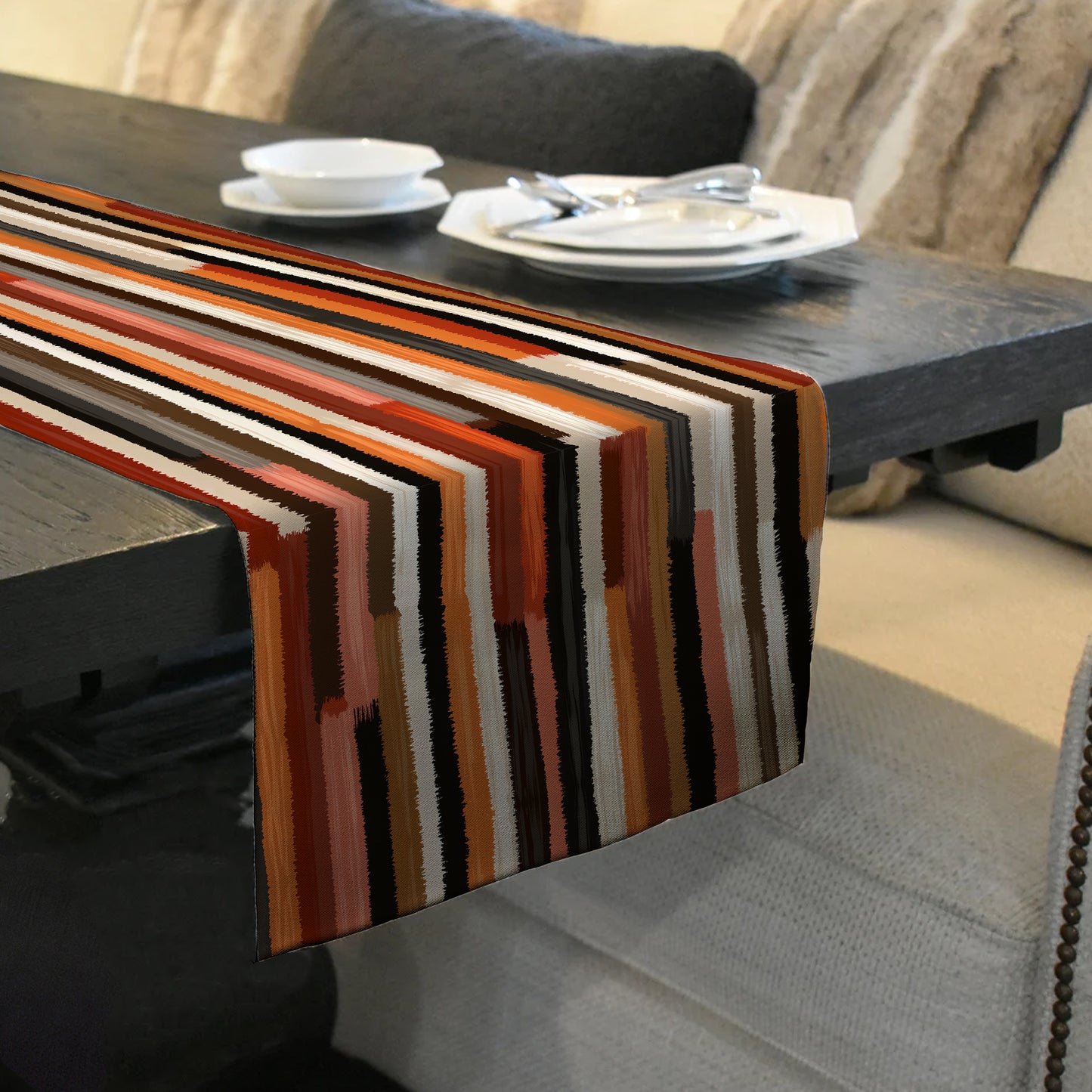 Rust Orange Brush Strokes Table Runner by Wikus Schalkwyk
