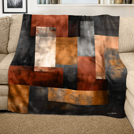 Rust & Amber Patchwork Light Weight Fleece Blanket by Wikus Schalkwyk