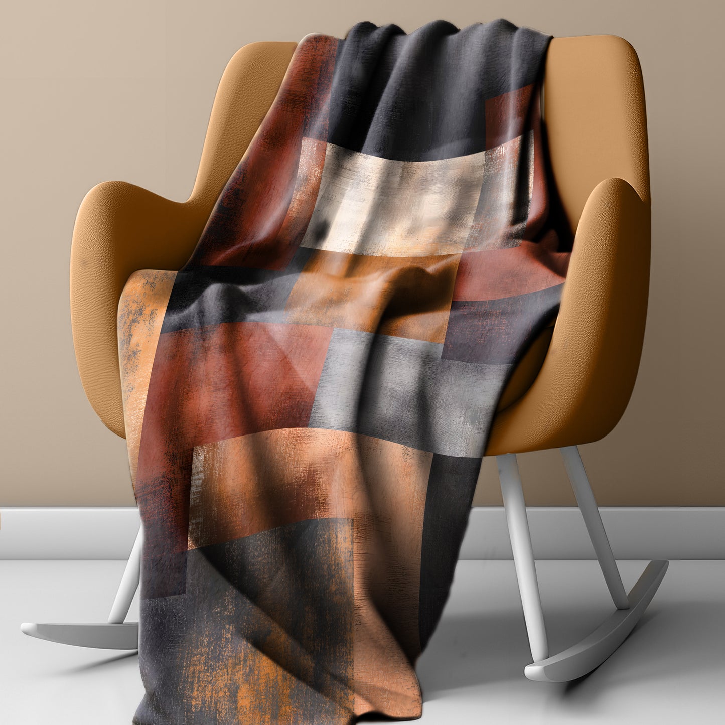 Rust & Amber Patchwork Light Weight Fleece Blanket by Wikus Schalkwyk