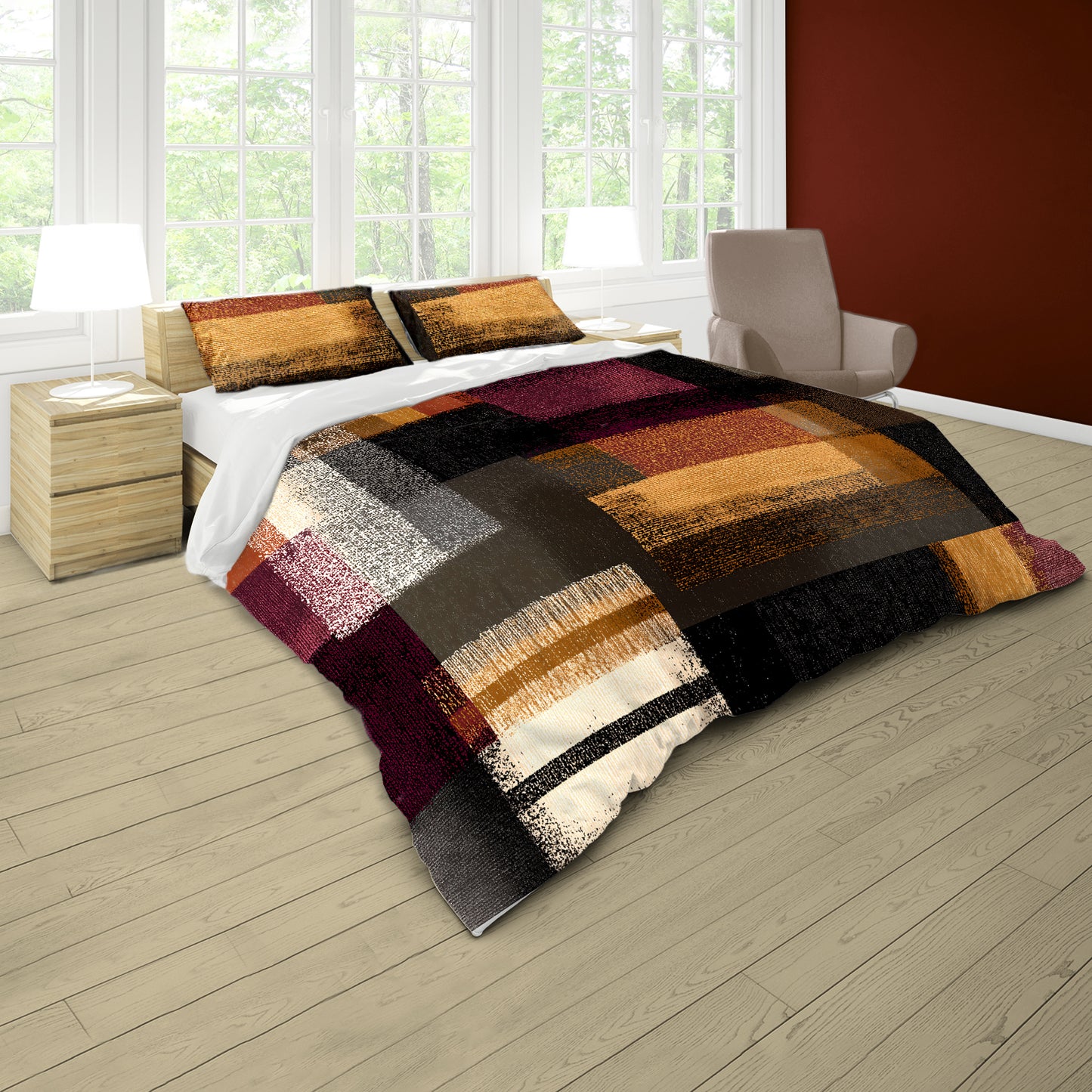 Rust & Burgundy Stripes Duvet Cover Set by Wikus Schalkwyk
