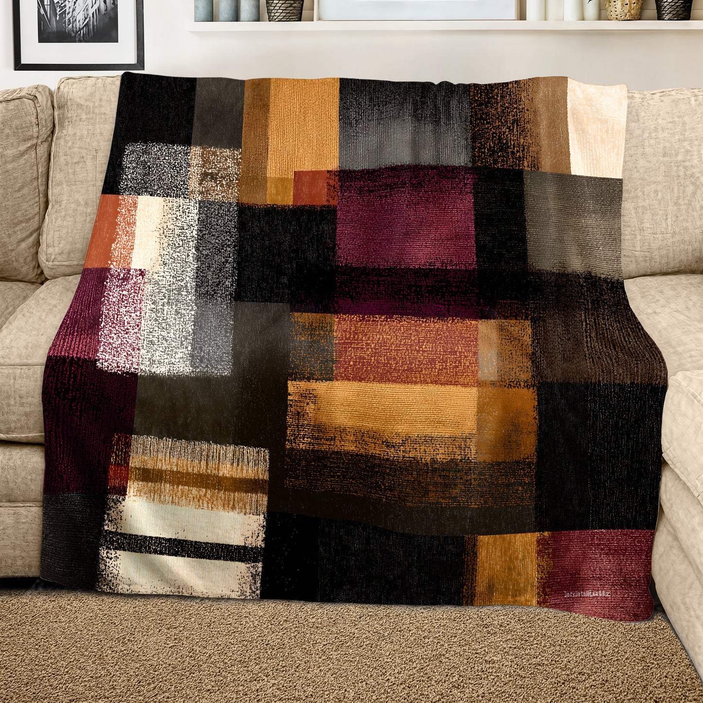 Rust & Burgundy Stripes Light Weight Fleece Blanket by Wikus Schalkwyk
