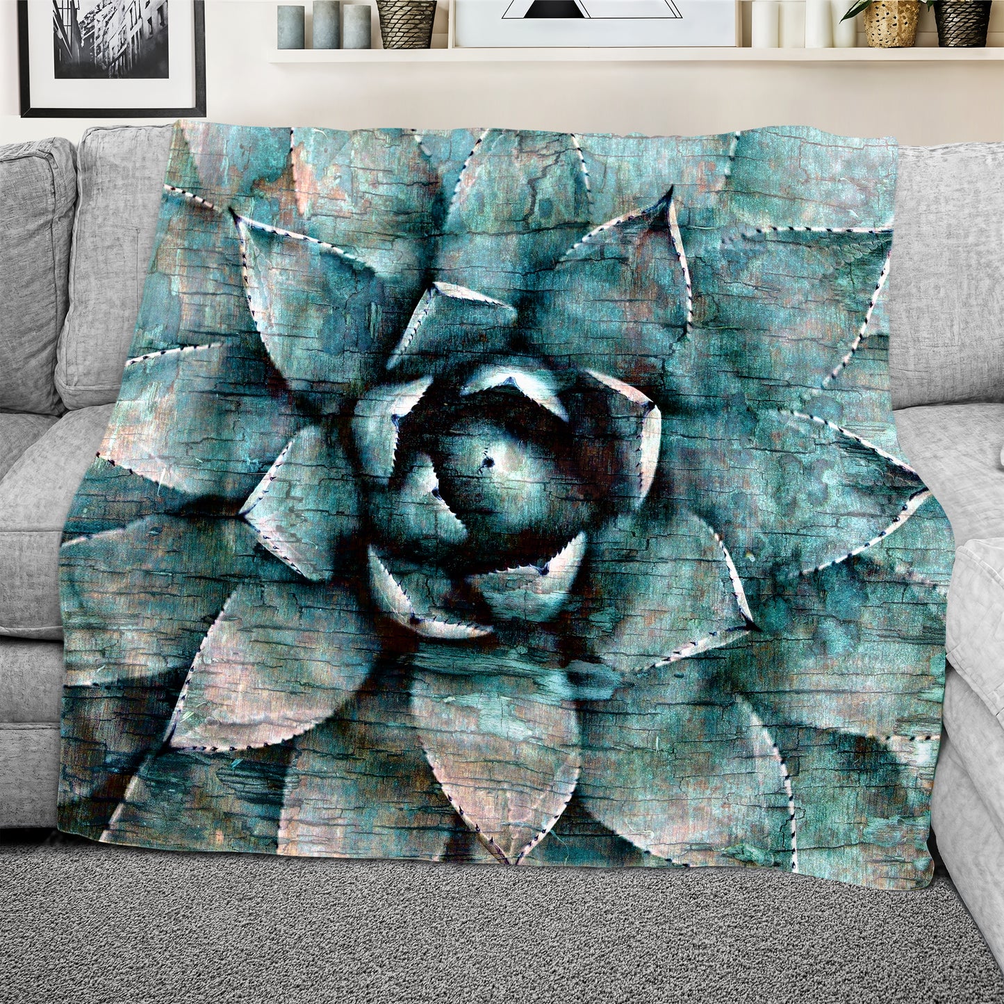 Rustic Blue Succulent Light Weight Fleece Blanket By Mark van Vuuren