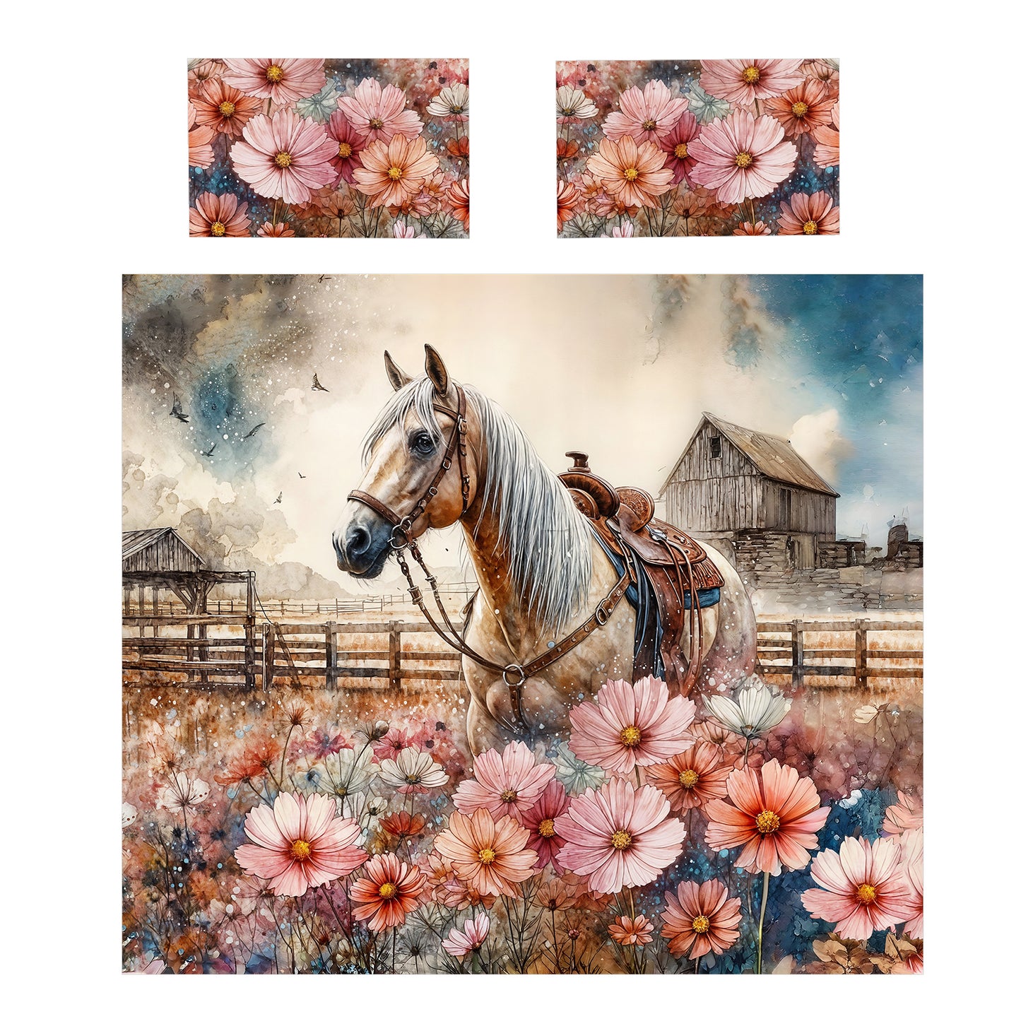 Rustic Farmstead Horse Duvet Cover Set