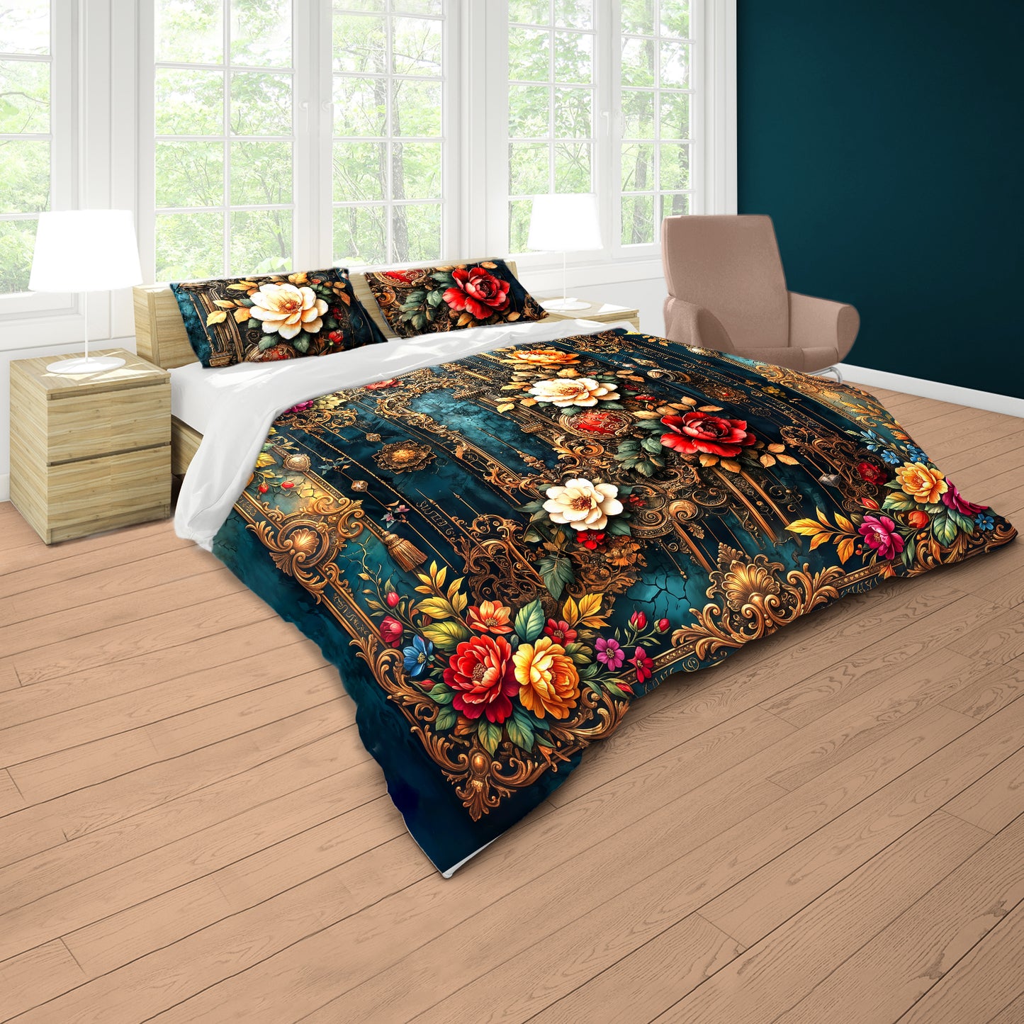 Rustic Floral Corner Duvet Cover Set