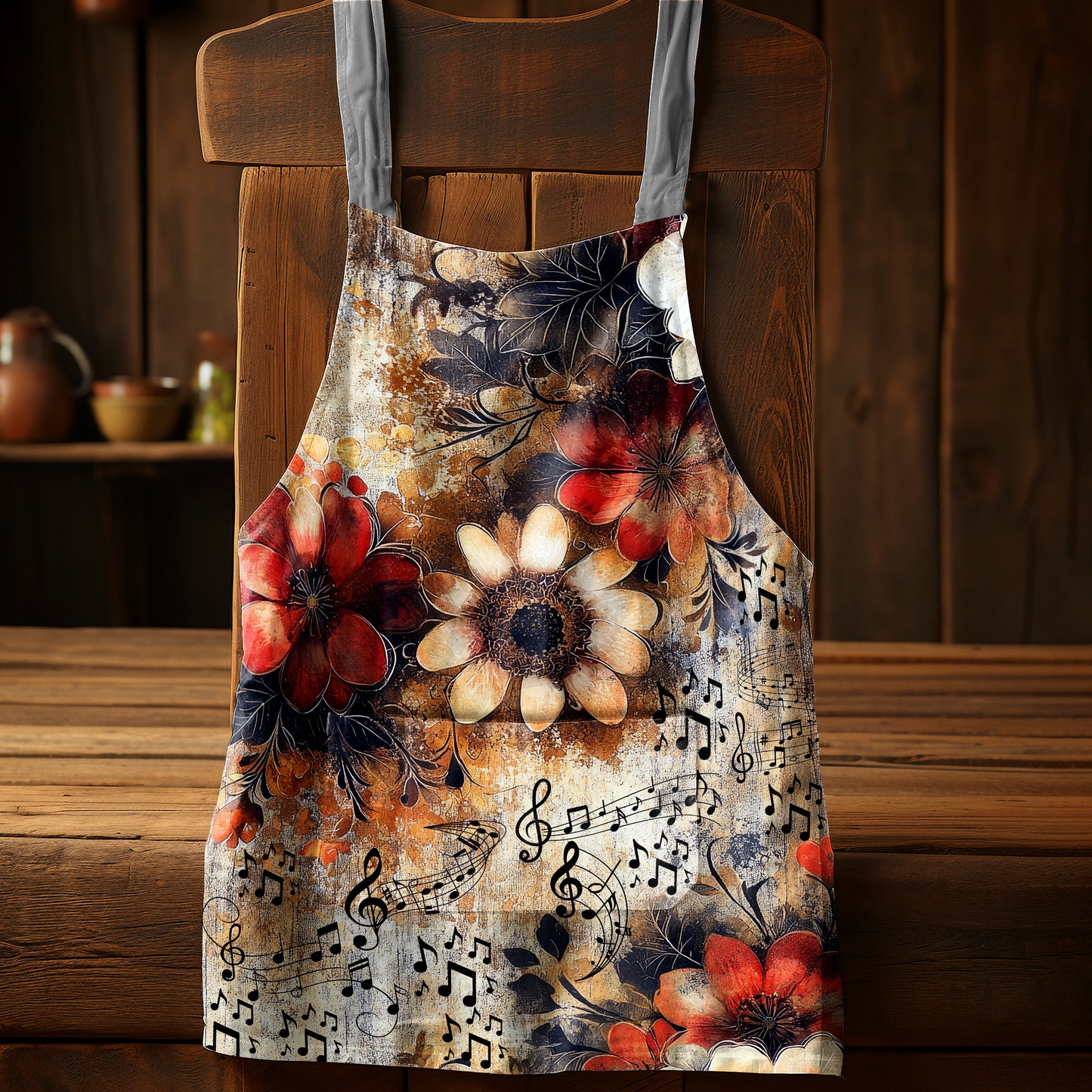 Rustic Floral & Music Notes Apron by Mark van Vuuren
