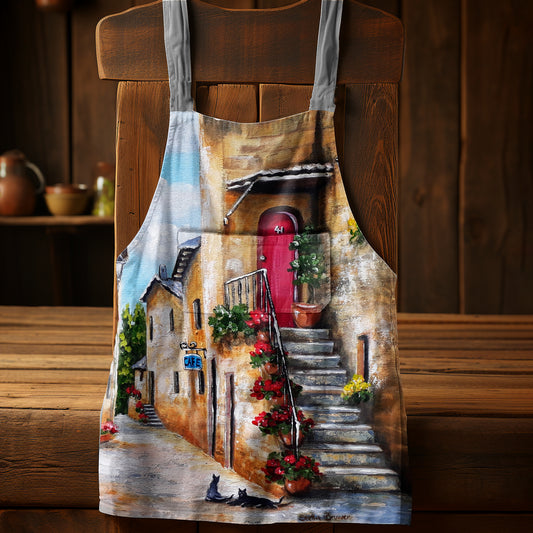 Rustic Colourful Street Medium Length Apron by Stella Bruwer