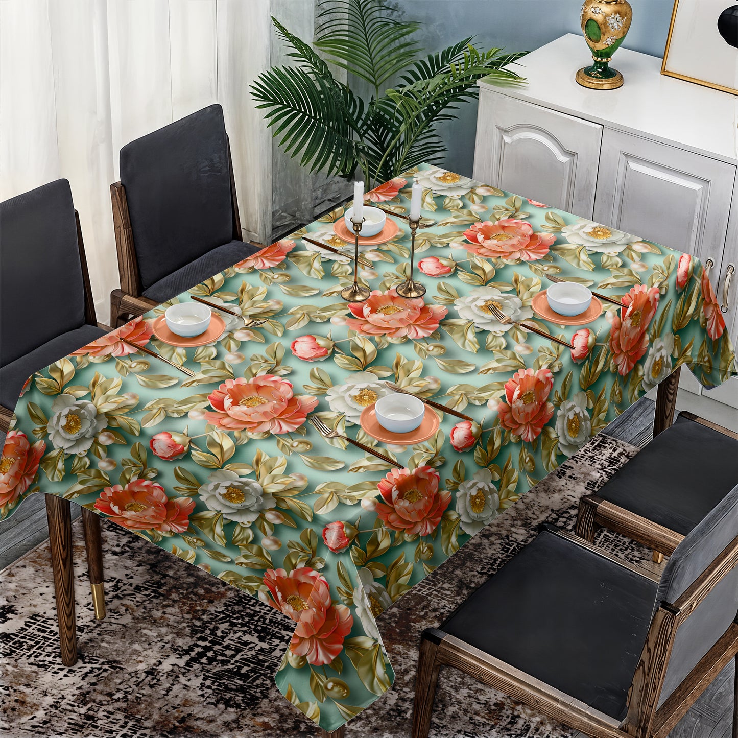 Sage And Peach Rectangle Tablecloth