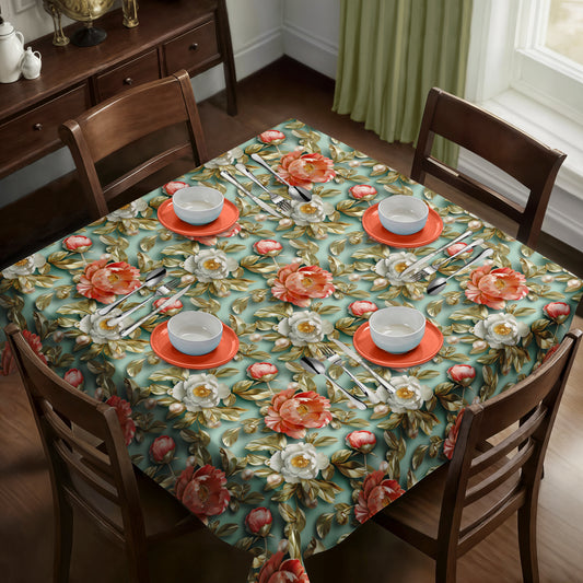 Sage Background Peony Square Tablecloth