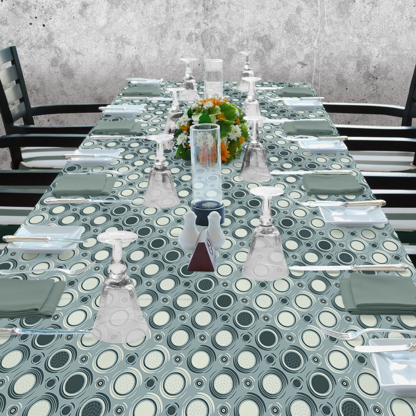 SageGreen Circles 3m Rectangle Tablecloth