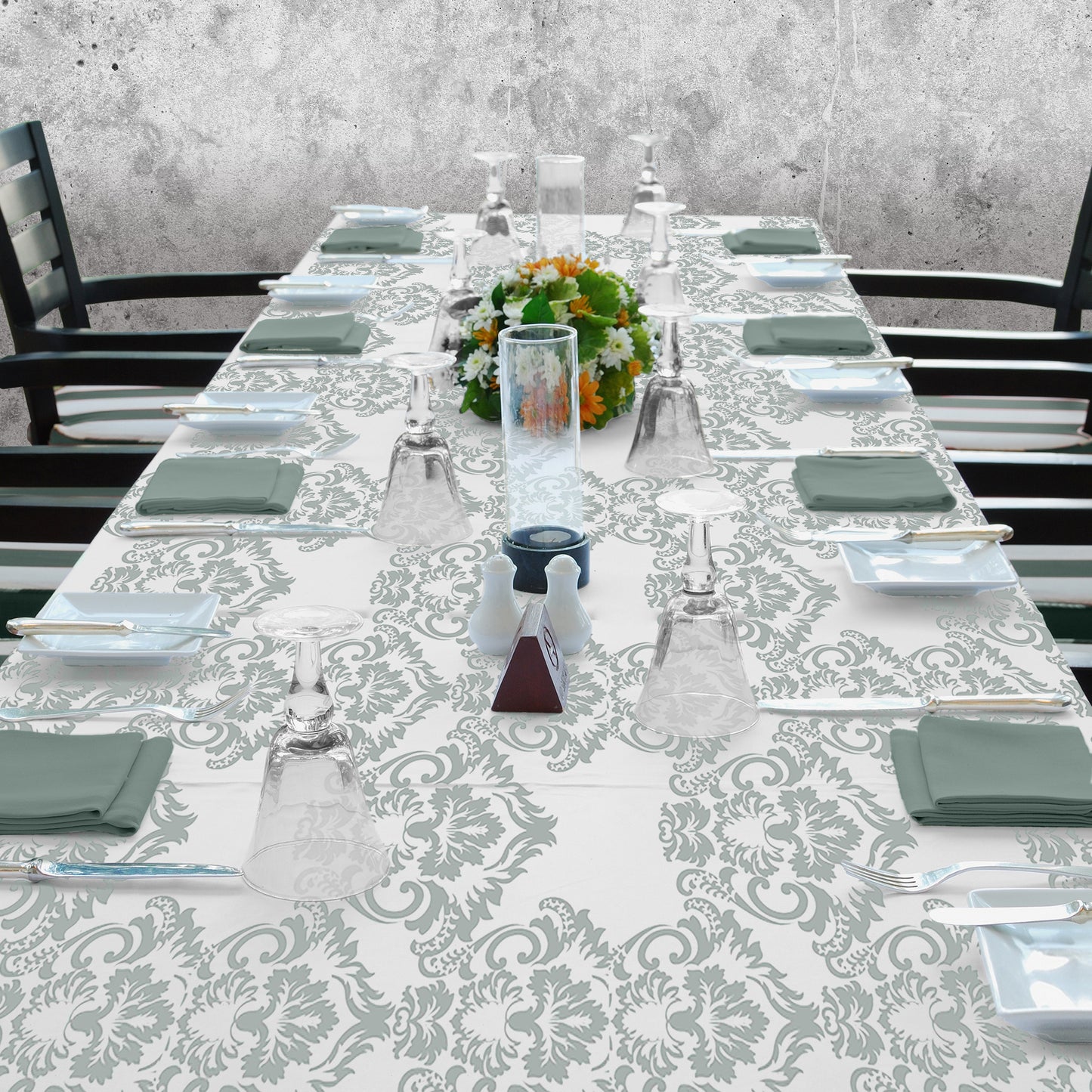 Sage Pattern on White 3m Rectangle Tablecloth