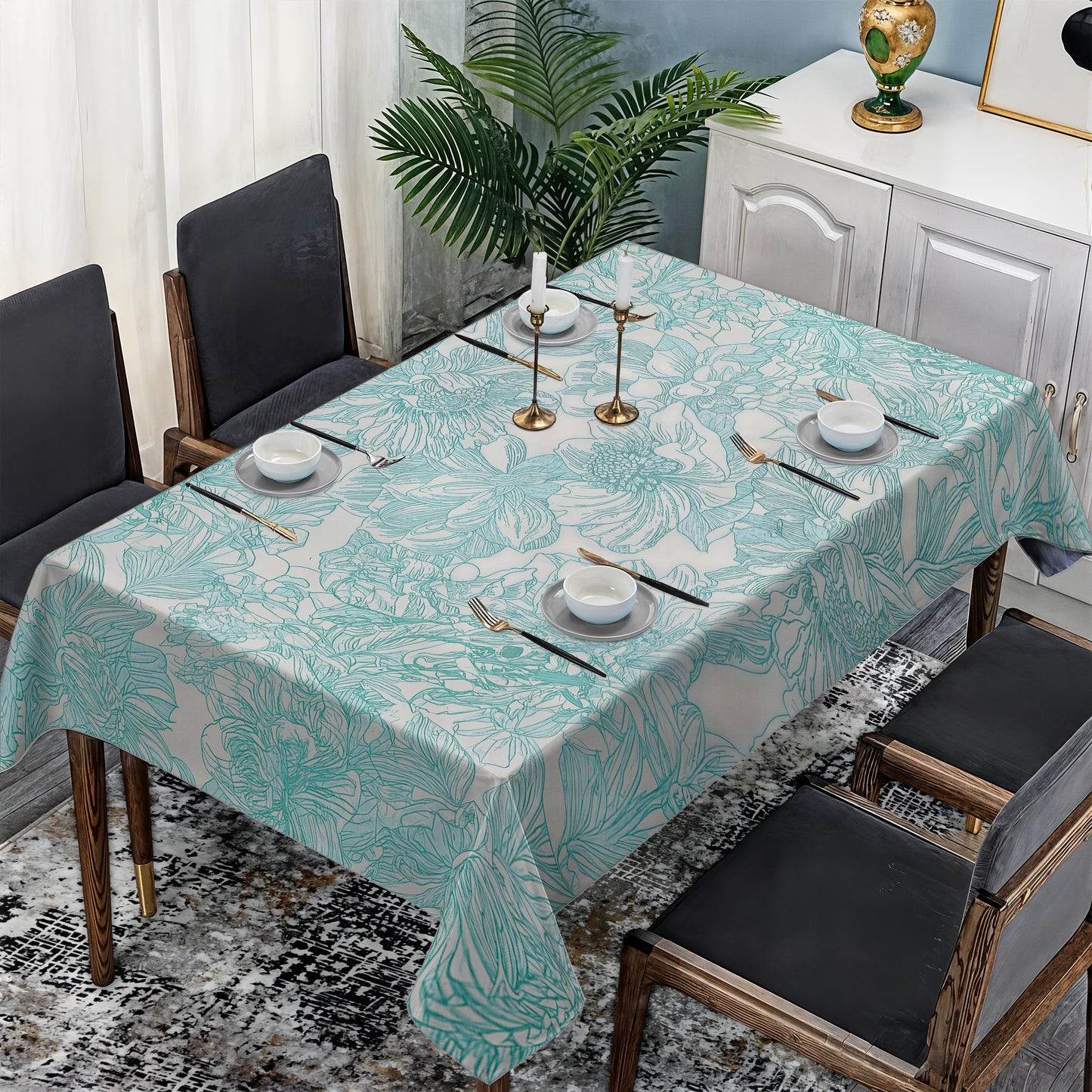 Sage on White Roman Pattern Rectangle Tablecloth