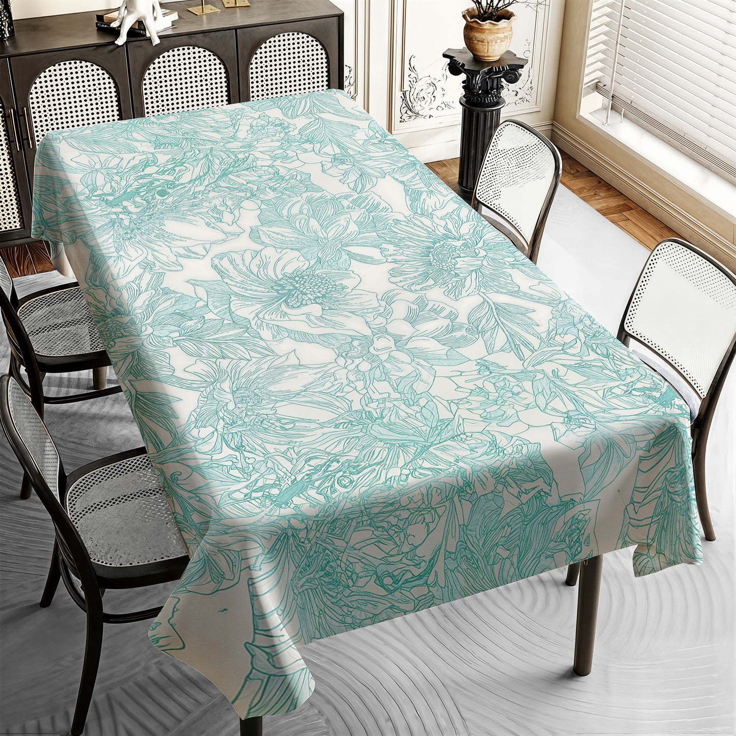 Sage on White Roman Pattern Rectangle Tablecloth