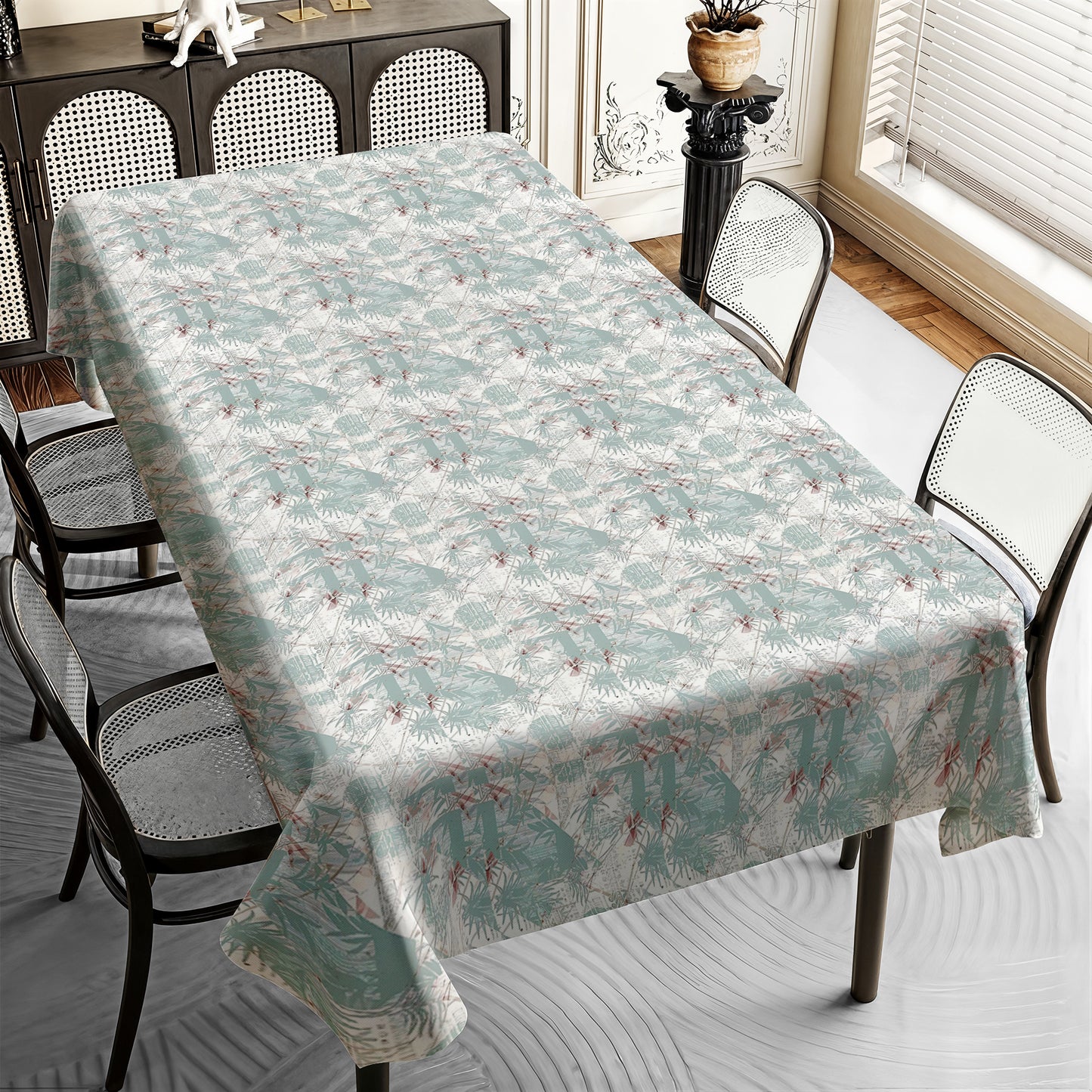 Sage on White Roman Pattern Rectangle Tablecloth