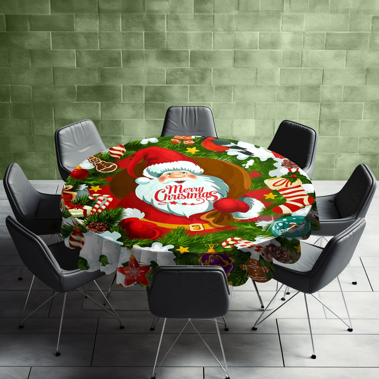 Santa Merry Christmas Round Tablecloth