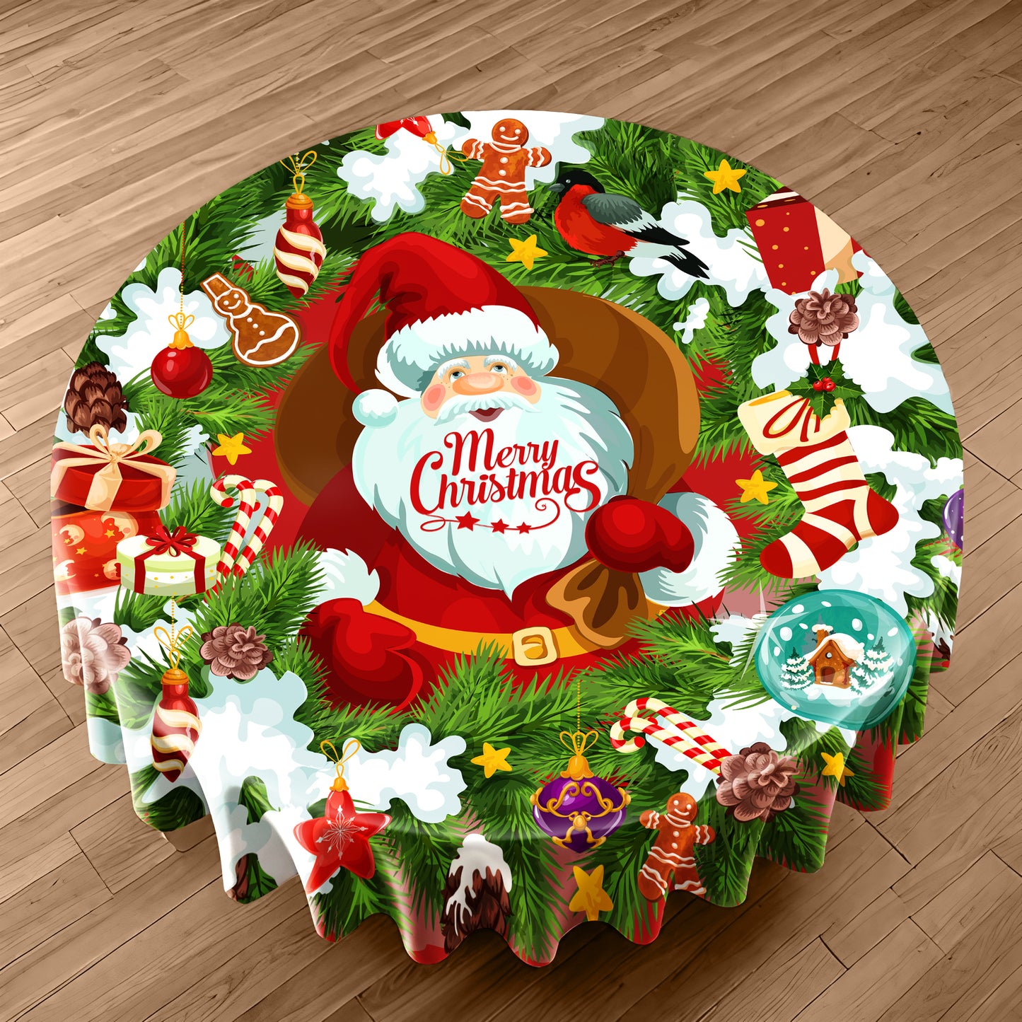 Santa Merry Christmas Round Tablecloth