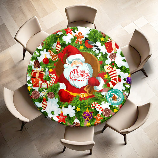Santa Merry Christmas Round Tablecloth