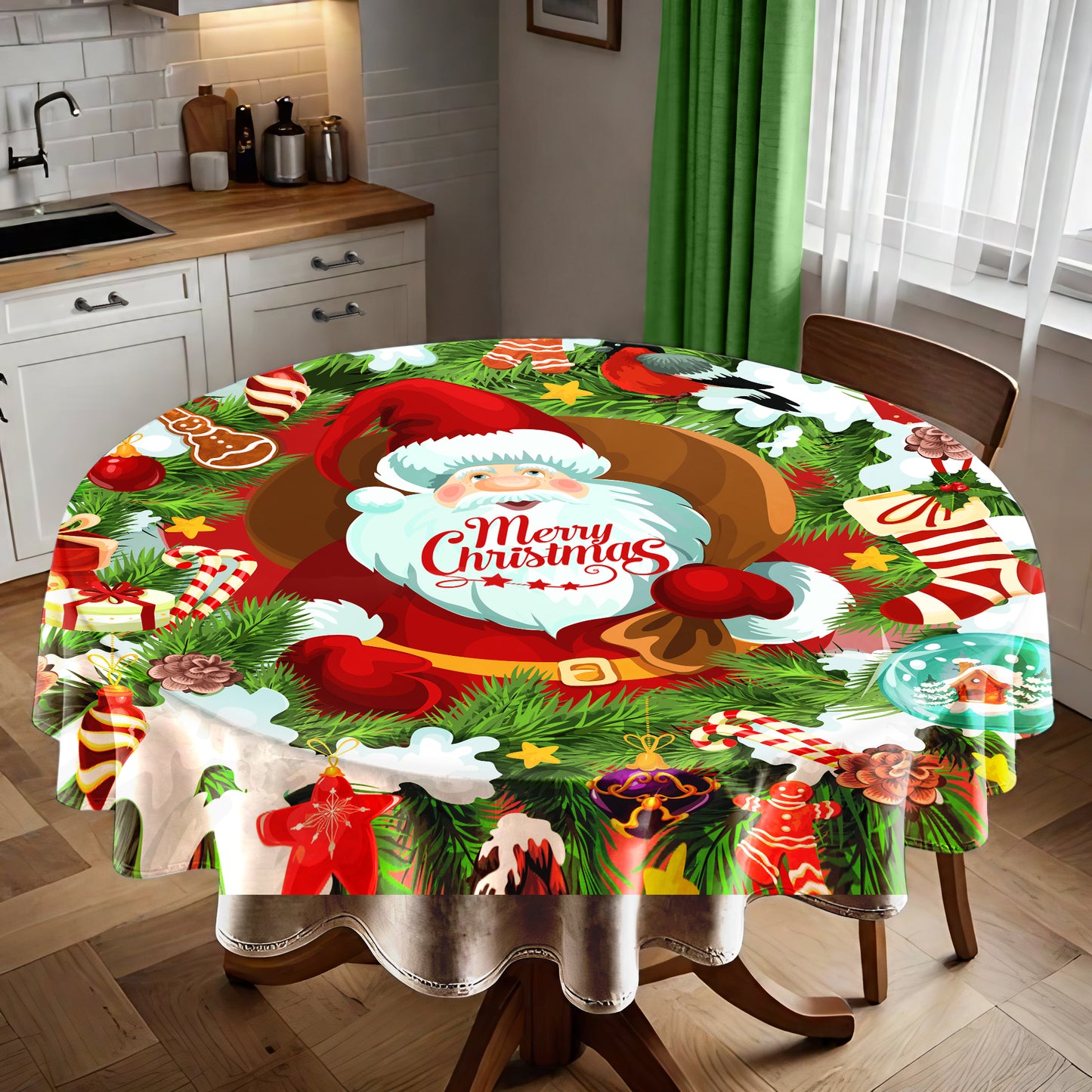 Santa Merry Christmas Round Tablecloth