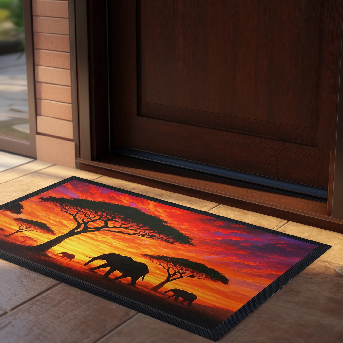 Savannah Sunset with Elephants and Acacias Door Mat by Nathan Pieterse