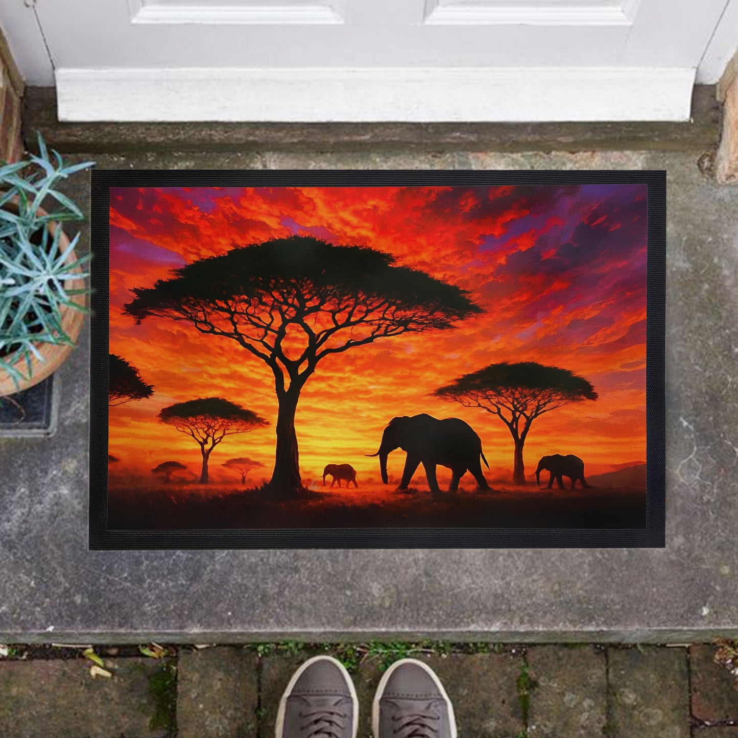 Savannah Sunset with Elephants and Acacias Door Mat by Nathan Pieterse
