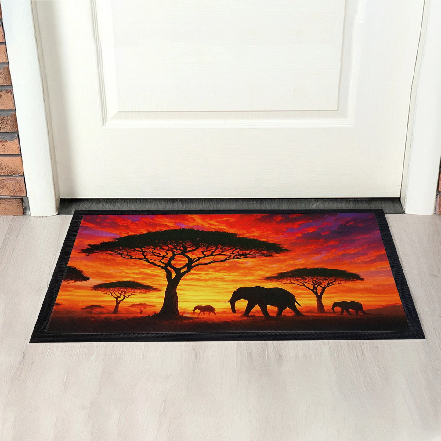 Savannah Sunset with Elephants and Acacias Door Mat by Nathan Pieterse
