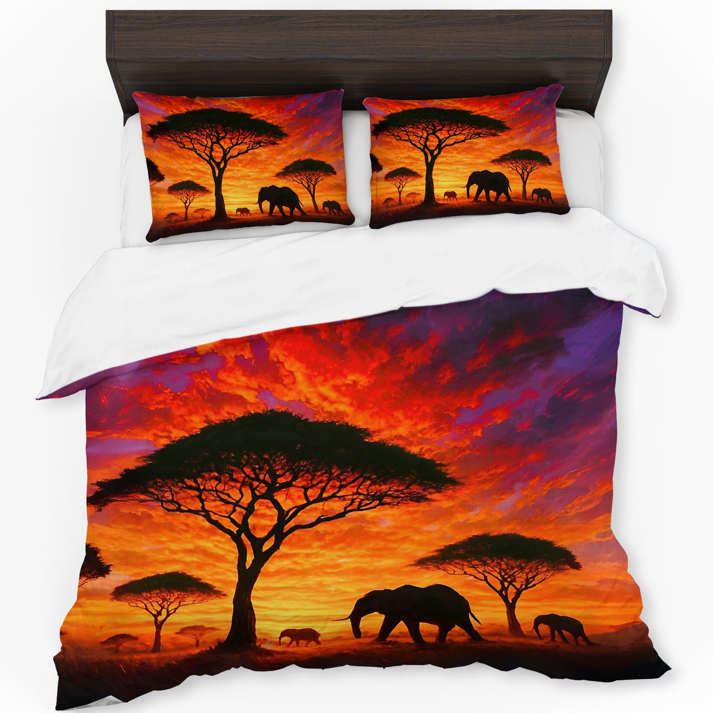 Savannah Sunset with Elephants and Acacias Duvet Cover Set by Nathan Pieterse
