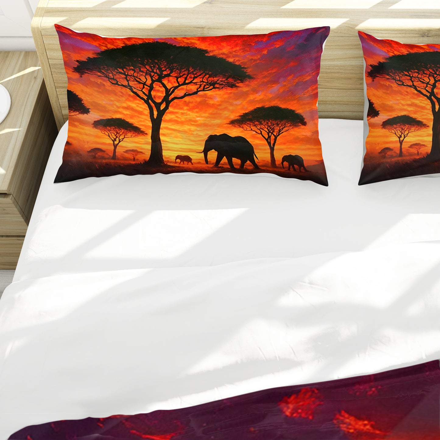 Savannah Sunset with Elephants and Acacias Duvet Cover Set by Nathan Pieterse